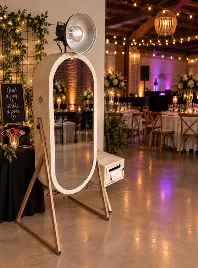 De Magic Mirror booth, een staande spiegel die fotografeert
